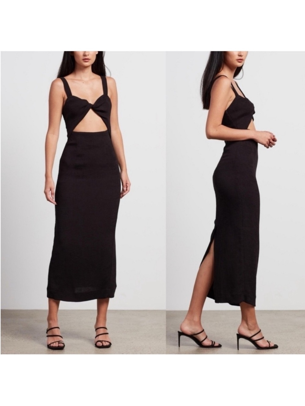 Shona Joy Simone V-Neck Cut Out Midi Dress Black Knit size 2 NWT NEW